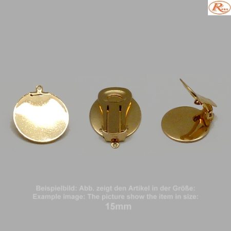 earclip plates mounted for clip-on earrings plated 15mm- smooth-with loop-gold plated - 15mm - smooth
